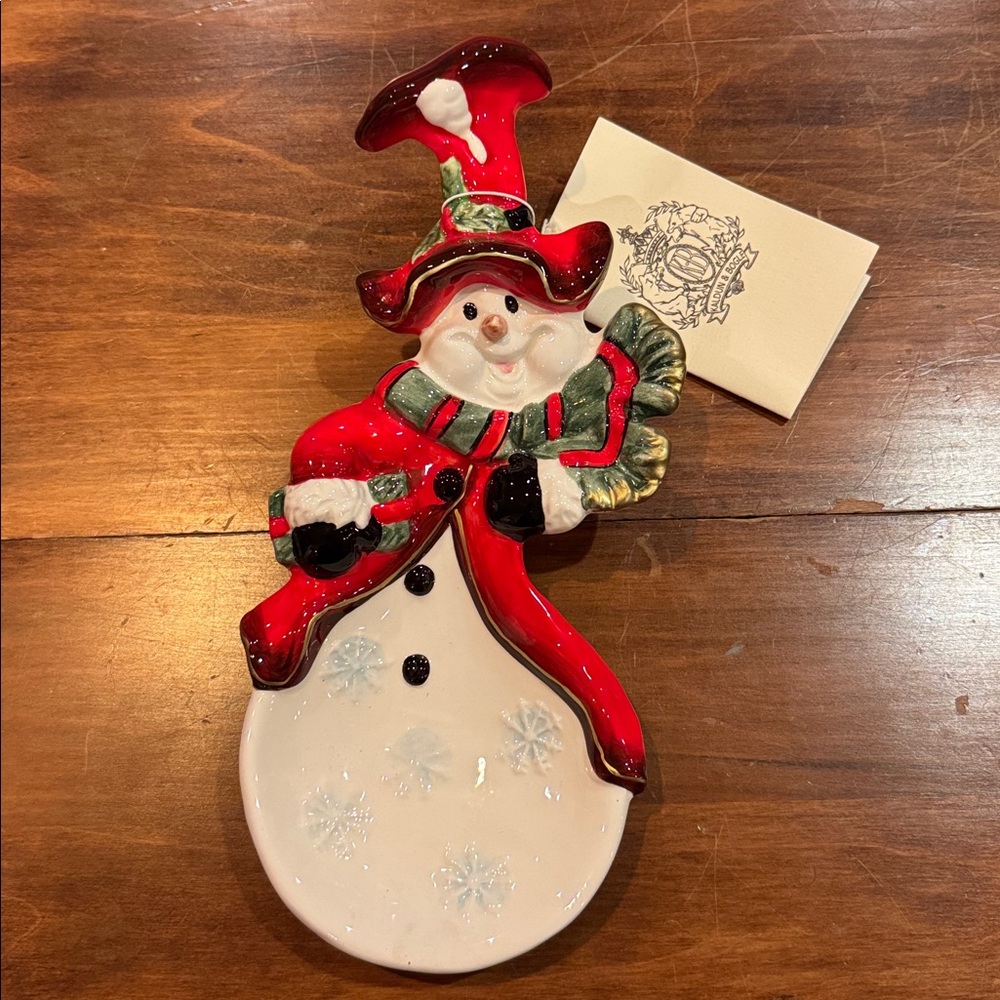 NWT Kaldun & Bogle Hand Painted Snowman Shaped Spoon Rest Small Bowl Christmas